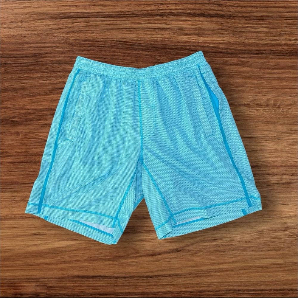 Lululemon Men Blue Chill Grid Pace Breaker‎ Lined Shorts LM7402S Size XL Stain